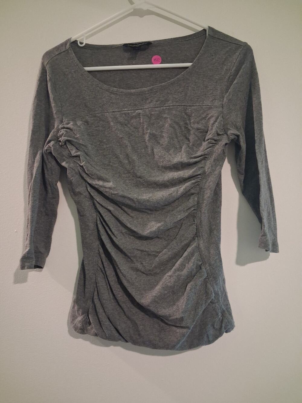 Banana Republic Gray Solid Ruched Scoop Neck 3/4 Sleeve Pullover Top M